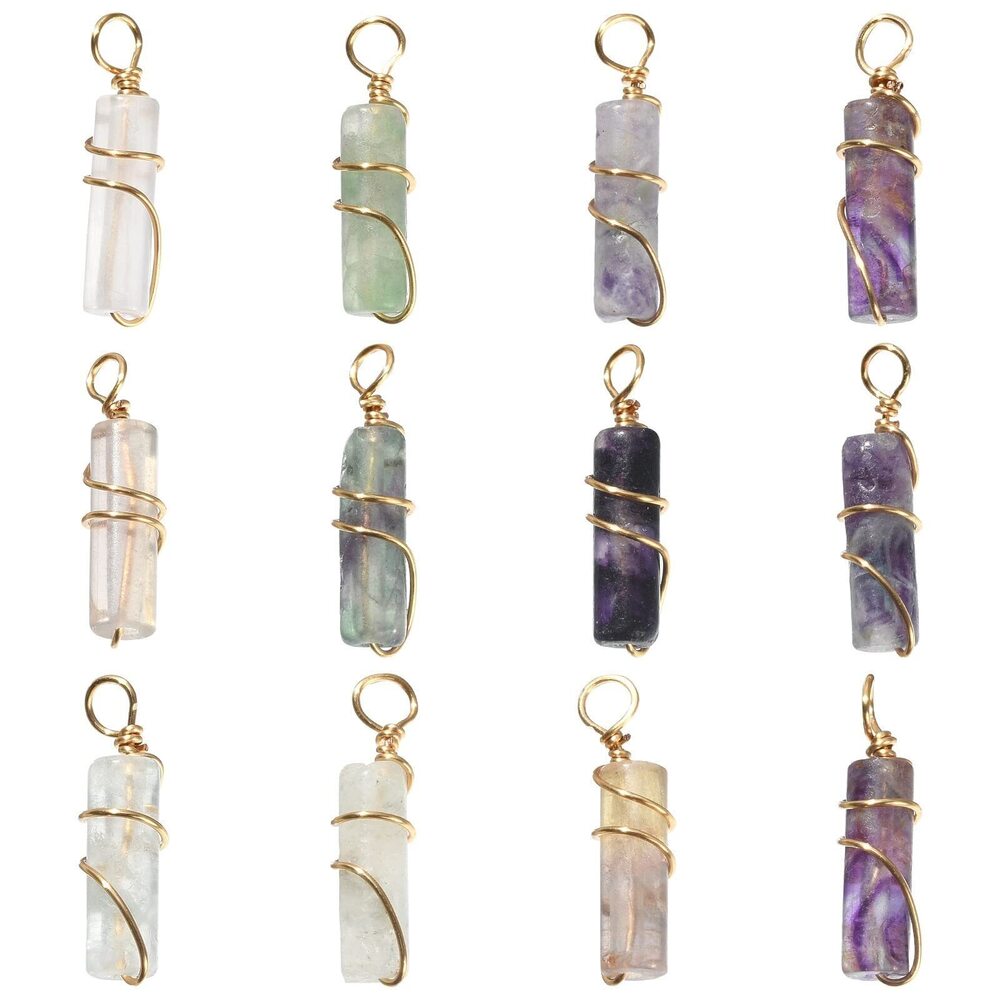 2279 50 Pcs Column Shape Fluorite Quartz Stone Chakra Charms for Necklace